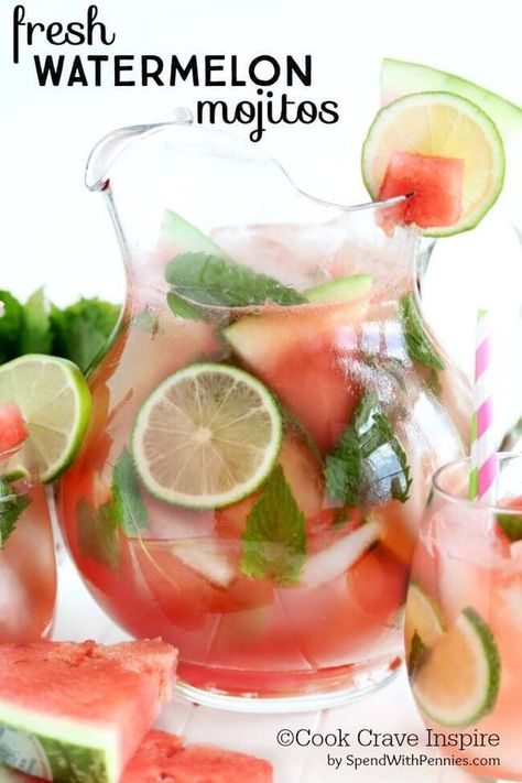 Fresh Watermelon Mojitos Tonic Cocktails, Batch Cocktail Recipe, Berry Sangria, Frozen Limeade, Punch Cocktails, Watermelon Mojito, Batch Cocktails, Refreshing Summer Cocktails, Party Punch