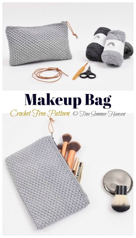 Simple Makeup Bag Crochet Free Patterns Free Crochet Makeup Bag Pattern, Knitted Bags Free Patterns Simple, Pencilcase Crochet Free Pattern, Crocheted Makeup Bag, Crochet Make Up Bag Free Pattern, Crochet Makeup Pouch Free Pattern, Macrame Makeup Bag, Makeup Bag Crochet Pattern, Knitted Makeup Bag