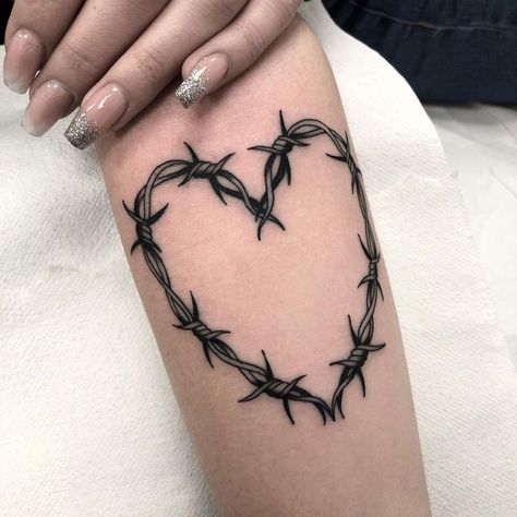 Barbed Wire Heart Tattoo | Tattoo Ideas and Inspiration Barbed Wire Heart Tattoo, Heart Tattoo Meaning, Wire Heart Tattoo, Barbed Wire Tattoo, Barbed Wire Heart, Wire Tattoo, Barbed Wire Tattoos, Emo Tattoos, Pola Tato