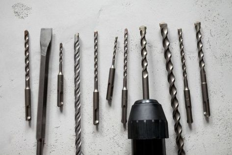 Types of Drill Bits for Hammer Drill vs. Impact Driver vs. Drill Concrete Background, Bob Vila, Fire Extinguishers, Stair Steps, Hammer Drill, Wood Fiber, Hole Saw, Family Handyman, Impact Driver