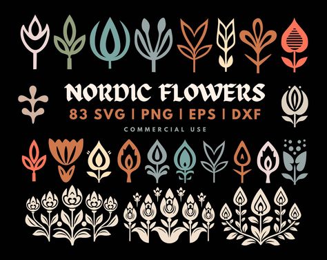 Scottish Folk Art, Flower Illustration Simple, Scandinavian Folk Art Swedish Style, Scandinavian Motifs, Scandinavian Graphic, Scandinavian Design Pattern, Nordic Flowers, Folk Art Motifs, Nordic Patterns