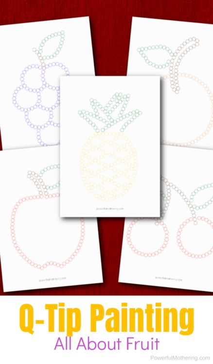 A simple set of Fruit Themed Q-Tip Painting Printables for preschoolers to help children strengthen fine motor skills and creativity while painting in a different way. #qtippainting #fruittheme #printablesforkids Fruit Art Activities For Preschool, Q Tip Apple Painting, Fruit Activities For Kindergarten, Nutrition Week Activities Preschool, Healthy Living Crafts For Preschool, Preschool Fruit Activities, Fruits Activity For Preschool, Fruit Preschool Activities, Fruit Crafts For Preschool