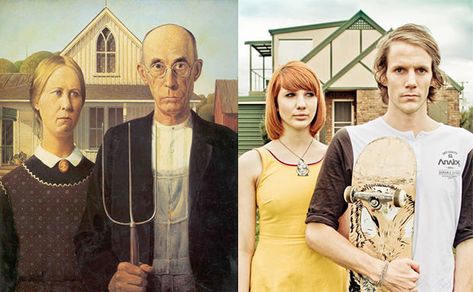 Booooooom and Adobe have partnered up for a photo project and contest called "Remake", which asks people to recreate famous works of art using photography. Gothic Photoshoot, American Gothic Parody, Grant Wood American Gothic, Social Media Challenges, Grant Wood, American Gothic, Art Parody, Getty Museum, Classic Paintings