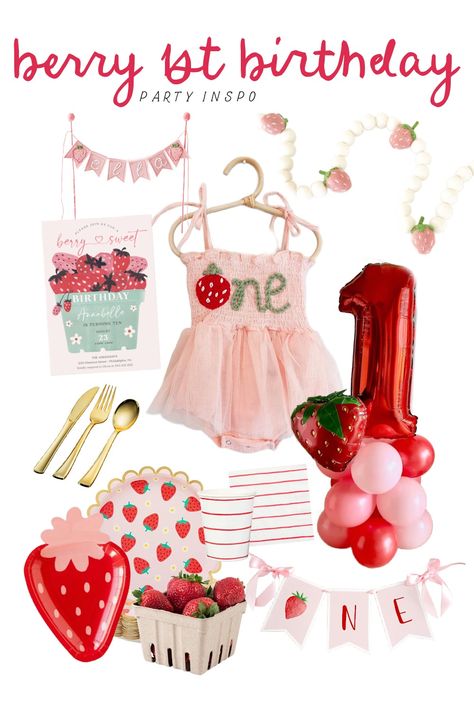 Sharing a berry first birthday theme! #berryfirstbirthday #firstbirthday Berry First Birthday Outfit Girl, Berry First Photoshoot, Berry Birthday Party Food, Berry Sweet First Birthday, Berry Themed Party Food Ideas, Diy Berry First Birthday, Berry First Birthday Girl, Berry Birthday Theme, Berry One Birthday Theme