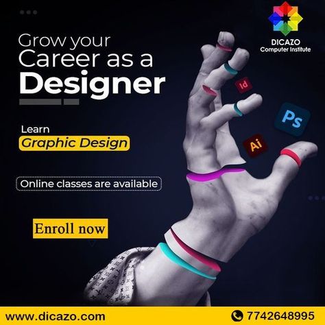 The batch starts every Monday. Book your seat and avail of amazing offers. The Latest Job Oriented Courses We are offering Graphic designing | Web Designing | Digital Marketing | Video Editing And Many More Dicazo is offering Training Programs also in Online/Offline mode. Learn technology under the guidance of Industry Experts. #Summertraining #dicazo #dicazoinstitute #graphicdesigning #webdesigning #videoediting #photography #programming Job Poster, Photoshop Course, Digital Advertising Design, Education Poster Design, Class Poster, Graphic Designer Job, Desain Editorial, Graphic Design Course, Publicidad Creativa