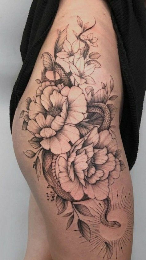 Dragon Spine Tattoo, Hip Tattoos For Women, Floral Hip Tattoo, Thigh Piece Tattoos, Upper Thigh Tattoos, Floral Back Tattoos, Hip Tattoo Designs, Tattoo Artist Tattoo, Hip Thigh Tattoos