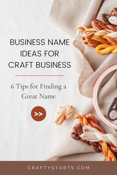 Are you starting a craft business and need some help finding the perfect name? Find these 6 steps that will guide you in the process of naming your craft business. From brainstorming to checking availability, this guide has everything you need to get started. Plus, find out how to make sure your new company name matches your brand. Get started on finding the perfect name today! Starting A Craft Business, Unique Company Names, Find A Business Name, New Business Names, New Company Names, Unique Business Names, Business Name Ideas, Business Mission, Name Suggestions