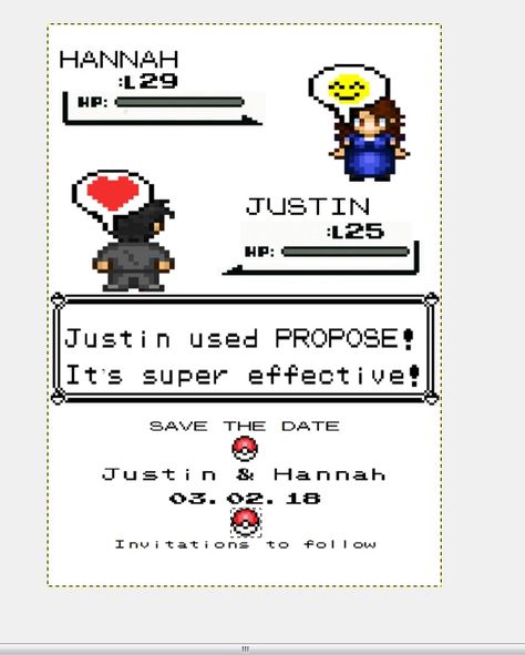 Cute Pokemon themed save-the-date Geek Proposal Ideas, Nerdy Save The Date Ideas, Nerd Save The Date, Nerdy Save The Date, Pokemon Theme Wedding, Pokemon Wedding Invitations, Pokemon Wedding Theme, Wedding Pokemon, Pokemon Wedding Ideas