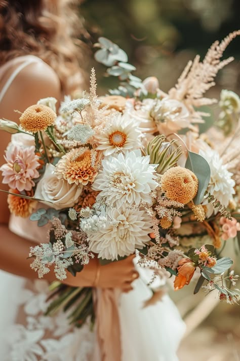 100+ Boho Wedding Bouquets for a Wild and Free Wedding Look | Matched Hearts Wedding Bouquets Bride Wildflower, Whimsical Fall Wedding Bouquet, Fall Mountain Wedding Flowers, Wild Flower Decorations Wedding, Wedding Flowers Wild, Spring Boho Wedding Colors, Peachy Bouquet, Wedding Bouquet Wildflowers, Fall Boho Wedding Flowers