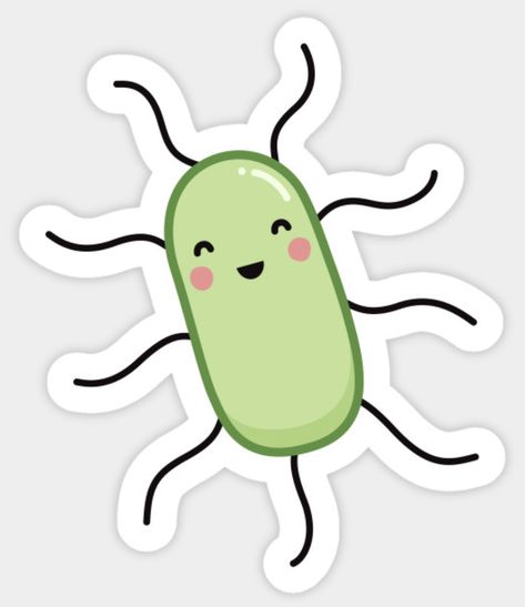 Sticker featuring a cute, kawaii style E. coli (Escherichia coli) bacteria with lots of pili. Great for your science project Bacteria Sticker, Stickers Science, E Coli Bacteria, Bio Project, Project Science, Elephant Garland, خريطة ذهنية, Medical Stickers, Science Stickers