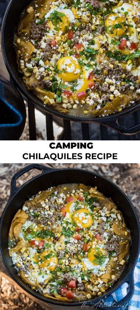 This chilaquiles recipe is so simple and comes together in a snap. Everyone who has tried this sensational recipe is hooked for life. Camper Meals, How To Make Chilaquiles, Cajun Appetizers, Camp Breakfast, Rv Food, Breakfast Chilaquiles, Backpacking Recipes, Camp Meals, Dutch Oven Camping Recipes