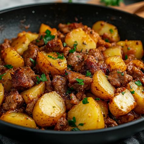 Potato and Meat Delight: A Simple Yet Delicious Dinner with Just Three Potatoes - Recipes Time Ground Meat With Potatoes, Healthy Meat And Potatoes Recipes, Potatoe Hamburger Recipes, Best Meat And Potatoes Recipes, Ground Turkey And Potato Recipes For Dinner, Potatoes And Meat Recipes, Minced Meat And Potatoes, Cheap Potato Meals, Brats And Potatoes Recipes