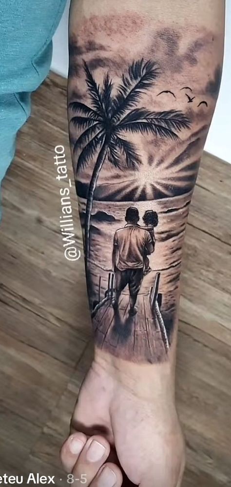 Family Tattoos For Men, Father Daughter Tattoos, Baby Tattoo Designs, Nature Tattoo Sleeve, Father Tattoos, Family Tattoo Designs, Palm Tattoos, Forarm Tattoos