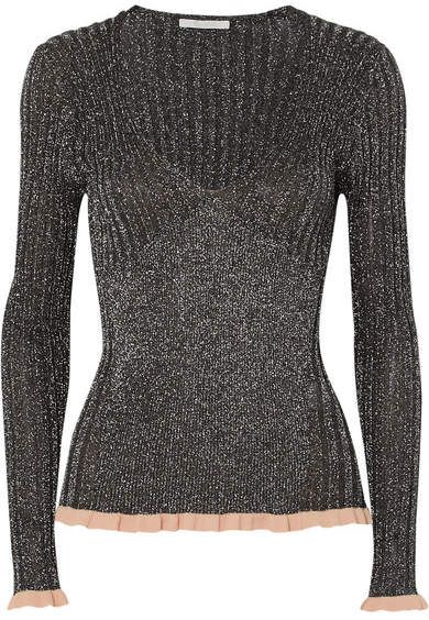 Ribbed Silk-blend Lurex Sweater - Black #totally#Chlo#designs Lurex Sweater, Metallic Party, Knitwear Design, Women Trends, Fall Sweaters, Black Rib, Knitwear Women, Black Silk, Who What Wear