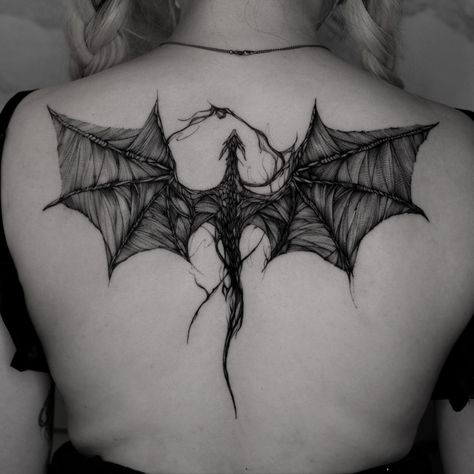 Between Chest Tattoo, Bat Spine Tattoo, Bat Wings Tattoo On Back, Bat Back Tattoo, Bat Wing Chest Tattoo, Back Tattoo Bat Wings, Gothic Wings Back Tattoo, Cybersigilism Bat Tattoo, Under Chest Tattoo