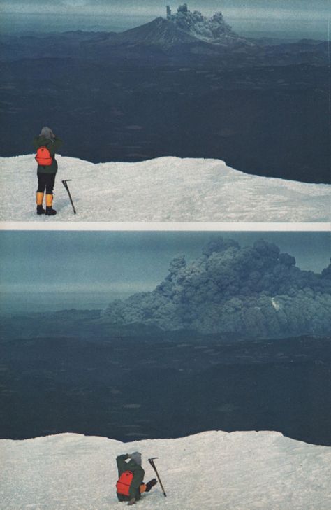 Eruption of Mt. Saint Helens, as seen by climbers on nearby Mt. Adams | Photo by National Geographic, January 1981 Monte Everest, Mt St Helens, Mount St Helens, Saint Helens, National Geographic Magazine, St Helens, Abbey Road, Vilnius, Giza