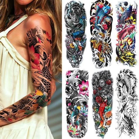 (Ad) Fake Fish Sleeve Tattoo Stickers, 6-Sheet Full Arm Fish Flower Temporary Tattoos Sleeves for Adult Kids Women Makeup (As an Amazon Associate I earn from qualifying purchases) #tattooscolored Amazon Tattoo, Fake Tattoo Sleeves, Arm Temporary Tattoos, Temporary Tattoo Sleeves, Full Arm Tattoos, Tattoo Sleeves, Tattoos For Black Skin, Arm Sleeve Tattoos, Unique Tattoo Designs