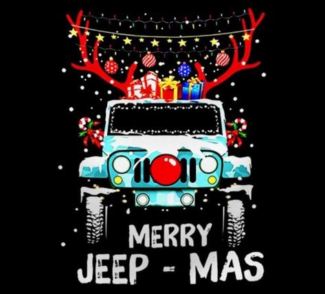 Merry Christmas Jeep Images, Christmas Parade Jeep Ideas, Decorate Jeep For Christmas, Jeep Christmas Decorations, Jeep Trunk Or Treats, Merry Jeepmas, Jeep Decorations, Jeep Sayings, Jeep Decor