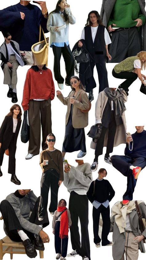 autumn office wear inspo Office Outfits Autumn 2024, Fall Fashion Collage, Autumn Outfits Inspo 2024, Copenhagen Autumn Style, Streetwear Office Look, First Day Of Work Outfit Business Casual, Classic Autumn Outfits, Autumn Office Outfit, Copenhagen Autumn