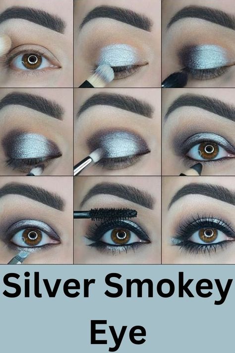 #Smokeyeye #eyemakeuptutorial #eyemakeupideas #eyemakeuplook Silver Eyeshadow Looks, Silver Smokey Eye, Shimmer Eye Makeup, Grey Eyeshadow, Silver Eyeshadow, Smink Inspiration, Romantic Goth, Makeup Eye Looks, Goth Makeup