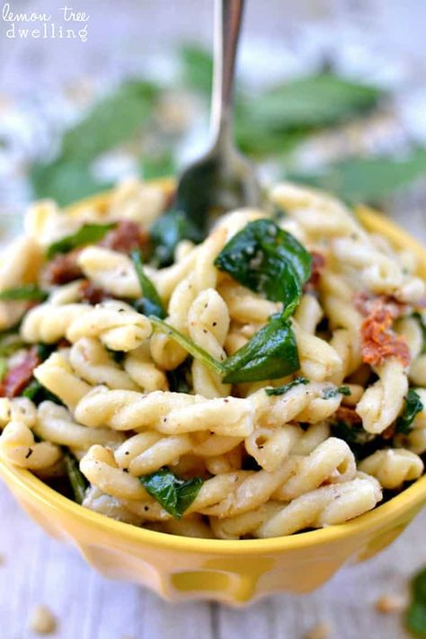 Sun Dried Tomato, Spinach and Goat Cheese Pasta Spinach Goat Cheese, Spinach And Goat Cheese, Lemon Tree Dwelling, Gf Pasta, Quinoa Pasta, Corner Bakery, Goat Cheese Pasta, Tomato Spinach, Spinach Cheese