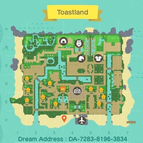 Island Map Inspo 🌴 on Instagram: “Comment your favorite type of bread and I'll rate it. 🏝️: @lacarrycross_ #animalcrossingmap #animalcrossinghappyhomedesigner…” Creature Street, Type Of Bread, Dream Address, Acnh Paths, Dream Code, Acnh Inspiration, Map Layout, Acnh Ideas, Island Map