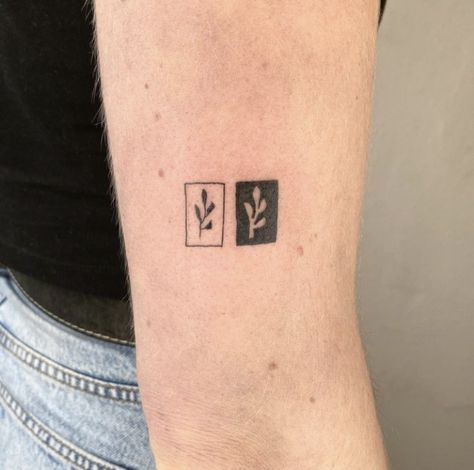 Small Stamp Tattoo, Fearless Tattoo, Micro Tattoo, Square Tattoo, Indie Tattoo, Maching Tattoos, Tattoo 2024, Stamp Tattoo, Wicked Tattoos