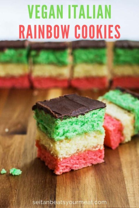 Try these vegan Italian rainbow cookies with homemade almond paste! #italianrainbowcookies #vegancookies Rainbow Cookies Recipe, Almond Paste Recipes, Showstopper Dessert, Italian Rainbow Cookies, Vegan Italian Recipes, Vegan Christmas Cookies, Italian Cookie, Italian Cookie Recipes, Paste Recipe