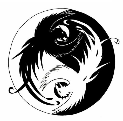 Yin and yang Dragon Yin Yang Tattoo, Dragon Tattoo Stencil, Small Dragon Tattoos, Ying And Yang, Yin Yang Art, Bear Artwork, Yin Yang Tattoos, Circle Tattoos, Sibling Tattoos