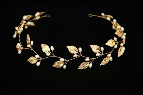 Gold Crown Headband, Grecian Headpiece, Greek Crown, Leaf Tiara, Gold Leaf Headband, Leaf Headpiece, Pearl Bridal Headband, Leaves Headband, Wedding Headdress