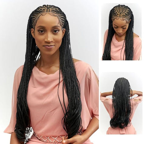 Full 360 HD Transparent Lace Front Braided Fulani French Curls cornrow Wig, with Baby Hair and curly tips - Synthetic hand-made box braids wig for black women Curly Tips, Box Braids Wig, French Curls, Cornrow Wig, French Curl, Front Braids, Wig For Black Women, Lace Braid, Box Braid Wig