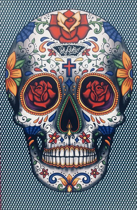 Day Of The Dead Skull Art, Sugar Skull Images, Mexican Skull Art, Sugar Skull Art Drawing, Sugar Skull Wallpaper, Sugar Skull Painting, Heart Art Projects, Skull Rose Tattoos, Sugar Skull Artwork