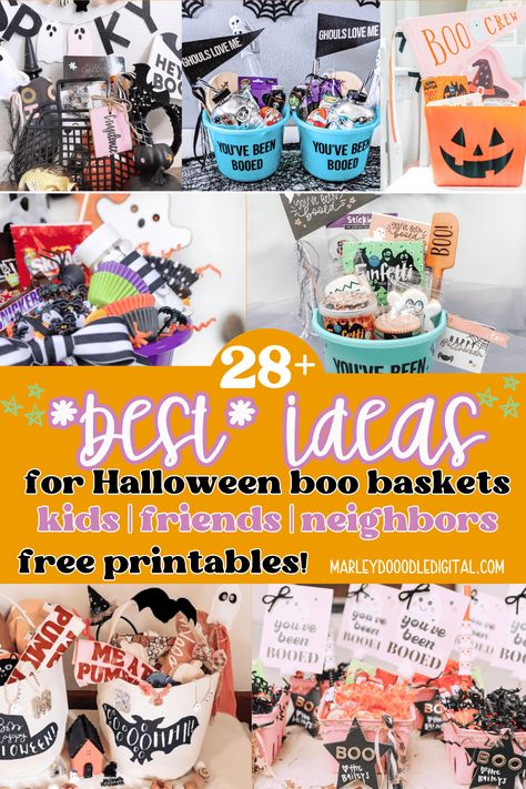 See the best 28+ creative DIY Halloween Boo Basket ideas for everyone on your list, including your kids, teachers, neighbors, and more! Includes free printable 'You've Been Booed' and 'We've Been Booed' tags and signs to make spreading Halloween cheer even easier. Halloween Boo Basket Ideas For Neighbors, Halloween You've Been Booed Ideas, Youve Been Booed Basket, Halloween Booed Gift Ideas, Neighbor Boo Basket Ideas, Neighborhood Boo Basket Ideas, You’ve Been Booed Ideas Free, You’ve Been Booed Ideas For Coworkers, Family Boo Basket