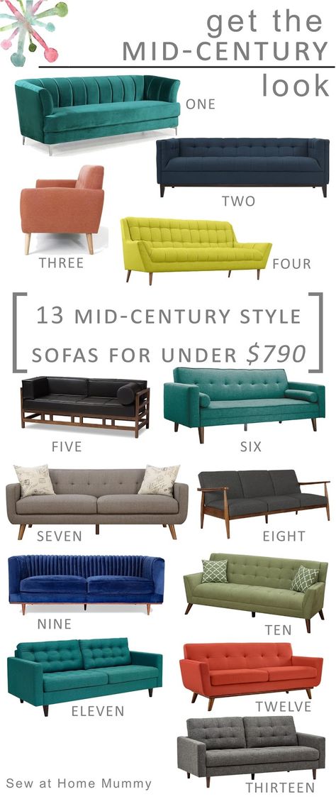 13 affordable mid-century style sofas, ranging from $336 - $790, all online and delivered to your door. Sofa Upcycle, Pucci 1960s, All Modern Furniture, Mid Century Couch, Mid Century Modern Couch, Mid Century Modern Loveseat, Affordable Living Room Furniture, Interior Deisgn, Mcm Furniture