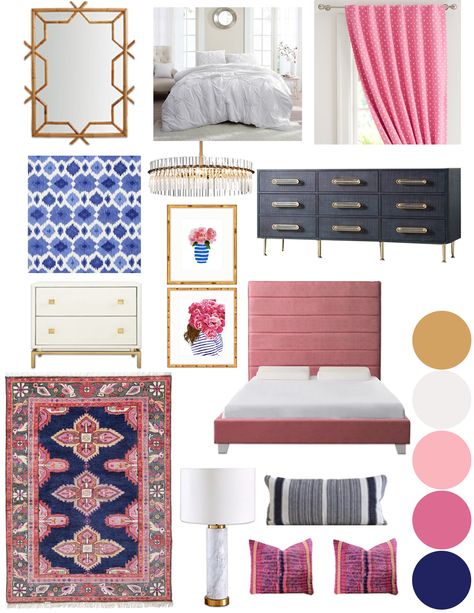 Preppy Boho Glam Bedroom eDesign Mood Board Colorful Glam Bedroom, Boho Glam Bedroom, Bedroom Mood Board, Neutral Glam, Boho Glam Home, Bedroom Neutral, Simple Bedroom Decor, Preppy Decor, Bachelorette Pad