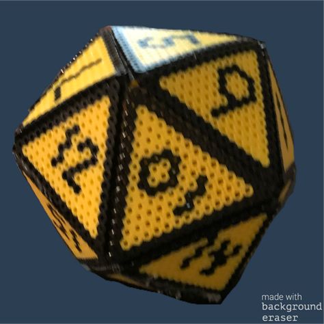 D20 DnD die made from Perler Beads D20 Perler Bead Pattern, Dnd Perler Bead Patterns, D&d Perler Beads, Perler Bead Dice, Dnd Perler Beads, Perler Wall, Nerdy Perler Beads, Anime Perler, Pony Bead Crafts