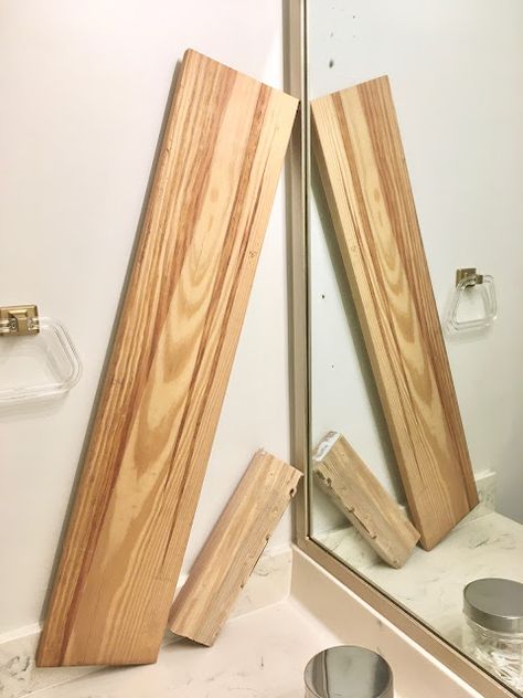 Frame a Builder-Grade Mirror - DIY - Bean In Love Mirror Brackets, Build A Frame, Speed Square, Chop Saw, For What It's Worth, Builder Grade, Diy Mirror, Painters Tape, Mitered Corners