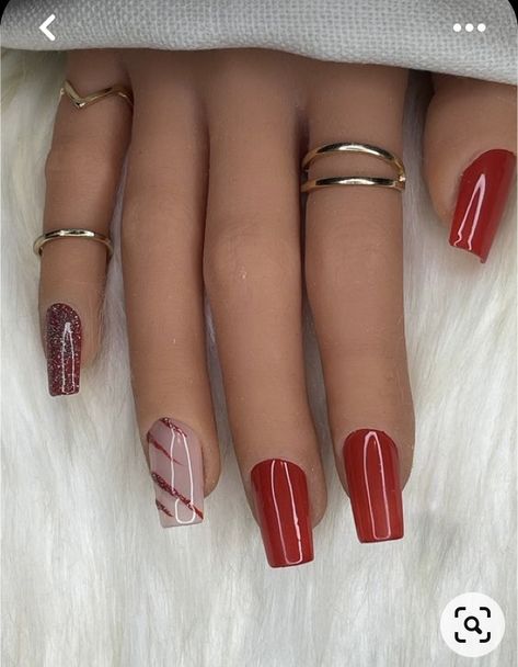 Xmas Nail Color Ideas, Short Fall Nail Designs 2024, Maroon And Orange Nails, Simple Holiday Nails Acrylic, Red Nails Square Medium, Cherry Red Nails Design, Red And Black Glitter Nails, Everyday Nail Designs, Red Acrylic Nails Short