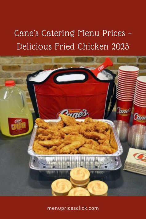 For your next big event, work meeting, consider Raising Canes as one of the best catering options. Cane’s catering menu prices delicious fried chicken served the same everyday.

From then, Cane’s have been known to make their delicious and tasty hot & crunchy chicken, French fries, and yummy cane’s sauce. Spicy and kicky indeed, they are rightly portioned! Raising Canes Catering, Canes Catering, Canes Sauce, Chicken French, Crunchy Chicken, Raising Canes, Crispy French Fries, Catering Options, Catering Menu