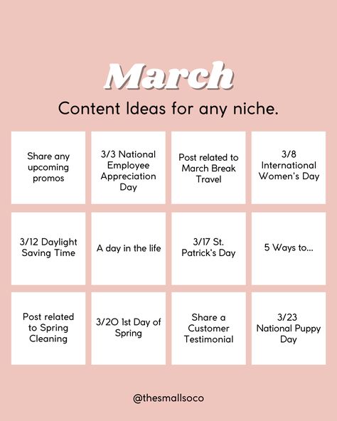 Hello March 🌷 Start the month off right with all new content ideas perfect for any niche. March Content Ideas, March Goals, Branding Content, March Break, Facebook Engagement Posts, Channel Ideas, Womens Month, Engagement Posts, Hello March