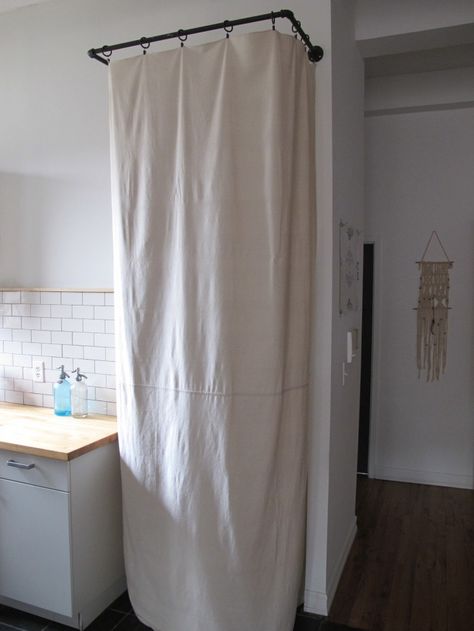 DIY: The $65 Laundry Closet, Renter’s Edition Curtains To Hide Storage, Curtain Covering Washer Dryer, Curtain Hiding Laundry Room, Curtain Hiding Washer And Dryer, Drop Cloth Room Divider Basement, Curtain To Hide Storage, Laundry Curtain Hide, Curtains To Hide Washer And Dryer, Hide Water Heater