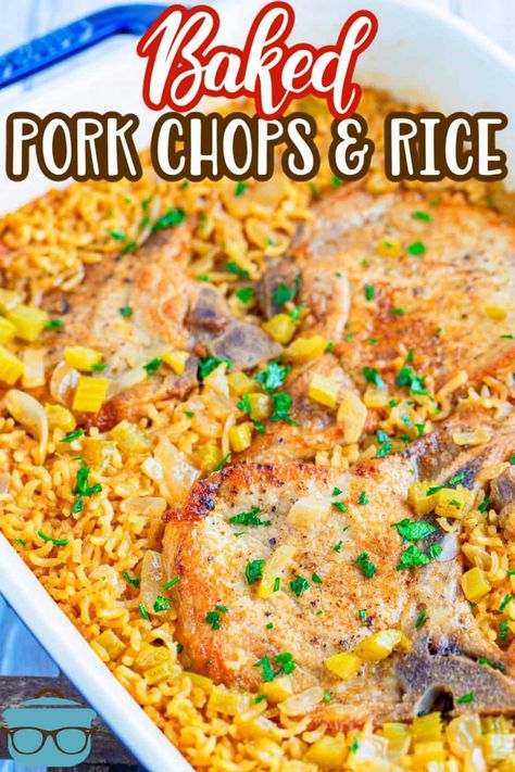 One Pan Pork Chops And Rice, One Pot Pork Chops And Rice, Pork Chop Recipes Baked Bone In Easy, Butterfly Pork Chops In Oven, No Peek Pork Chops And Rice, Pork Chop And Rice Recipes, Baked Pork Chops And Rice, Pork Chop Casserole Recipes, Pork Chop Casserole