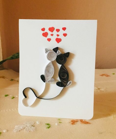 Quilled Valentine Cards, Quilling Valentine Cards, Quilled Valentines, Quilling Valentine, Greetings Cards Handmade, Happy Valentines Day Love, Panda Craft, Quilled Cards, Creative Birthday Cards