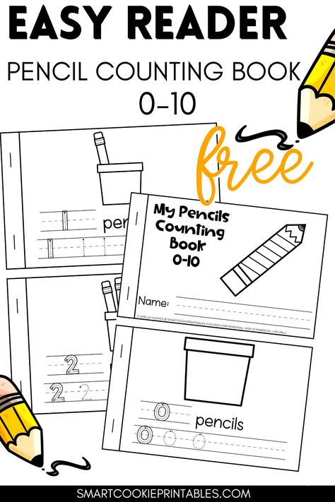 Free Pencil Counting Book 0-10 Number Books Preschool, Number Books Preschool Free Printable, Eric Carle Classroom, Number Book, Counting Activities Preschool, Preschool Counting, Sign Language Alphabet, Free Preschool Printables, Counting Books