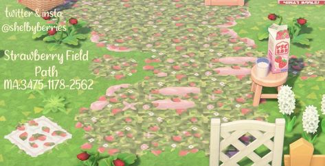 Strawberry Path Acnh, Acnh Strawberry, Kawaii Island, Aoi Shouta, Acnh Path, Ac Codes, Acnh Paths, Acnh Patterns, Strawberry Field