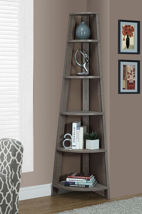 Designed with practical style, this bookshelf has plenty of room to store all your favourite titles. Corner Bookshelves, Wicker Shelf, Corner Shelf, Shelf Design, A Living Room, My New Room, Home Fashion, Living Room Inspiration, Decoration Design