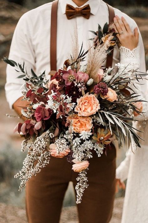 Wild rustic Wedding Bouquet with peach and burgundy flowers - Wild Love Photography| 15 Stunning Wedding Bouquets #weddingbouquet #bouquet #weddings #flowers #weddingflowers #bridalbouquet #floral Fall Deserts, Chic Vintage Brides, Flowers And Greenery, Rustic Wedding Bouquet, Fall Wedding Bouquets, Vintage Bride, Elopement Inspiration, Bridal Flowers, Wedding Themes