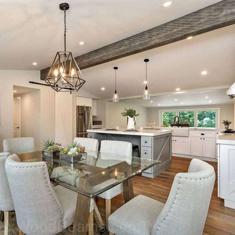 Custom Reclaimed beams make this kitchen a dream! Ceiling Beams Living Room, Vaulted Ceiling Lighting, Beams Living Room, Reclaimed Beams, Dream House Living Room, Reclaimed Wood Beams, Faux Wood Beams, Wood Beam Ceiling, Kitchen Fireplace