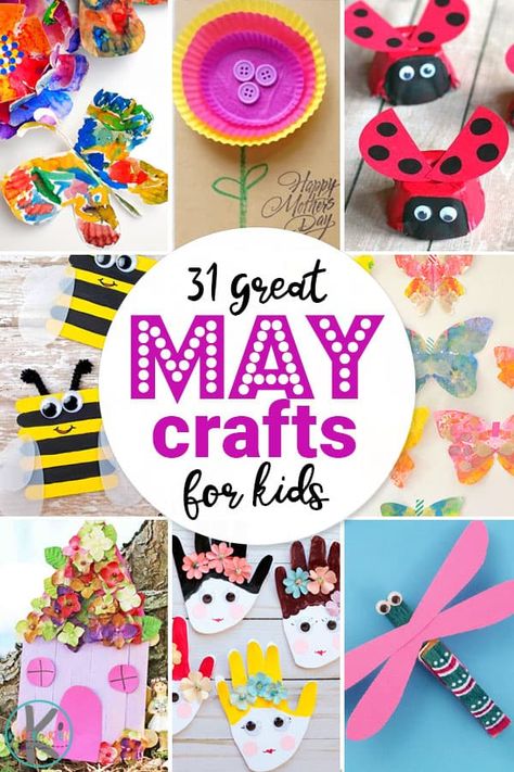 31 Epic May Crafts for Kids - kids will love all these craft ideas for kids to celebrate sping including ladybugs, dragonflies, flowers, butterflies, mothers day, and more! #craftsforkids #springcrafts #kindergarten Fun Crafts To Do With 1st Graders, May Crafts Kindergarten, May School Activities, May Crafts For Kindergarten, May Arts And Crafts, May Crafts For Kids, Thumbprint Crafts, May Crafts, Alphabet Letter Crafts