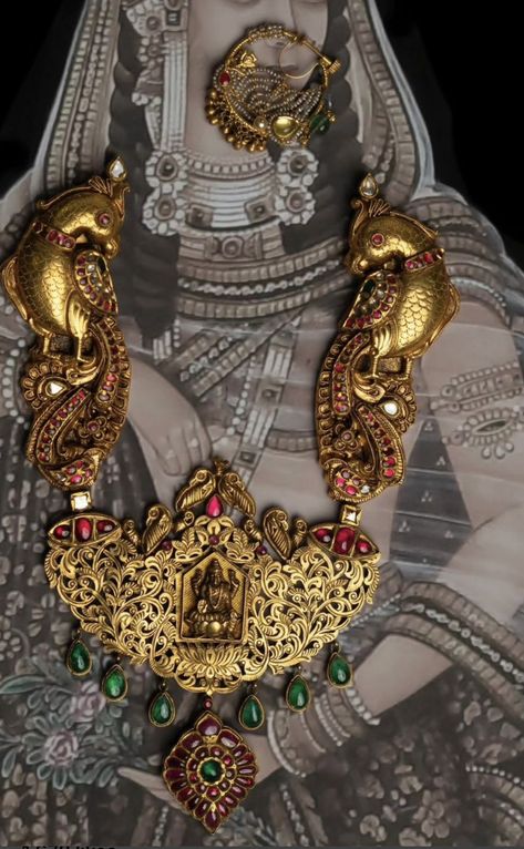 Vintage South Indian Jewellery, Nakshi Pendant, Nakshi Jewellery, Vintage Indian Jewelry, Terracotta Jewellery Designs, Bridal Necklace Designs, Bridal Jewels, Antique Necklaces Design, Antique Gold Jewelry Indian